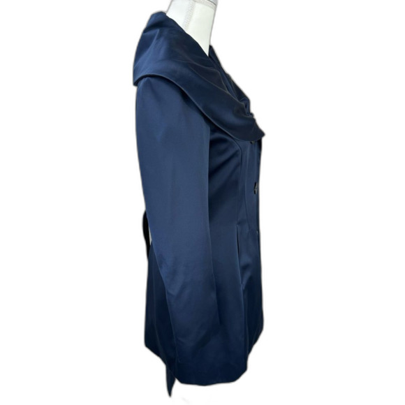 Ladies Tahari Trench Coat, Dark Blue Satin Portrait Collar Size Small Machine … - Picture 4 of 9